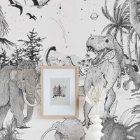 Dinosaurier Tapete - Volles Wandgroßes Bild Prehistoric Schwarz/Weiß von AnnetWeelinkDesign