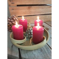 Keramik Kerzenkranz Handgemacht, Weihnachtsgesteck Für Den Tisch, Adventsteller, Weihnachten, Tannenbaum Grün/Beige, Getöpfert, Handgefert von AnnettsToepfergarage