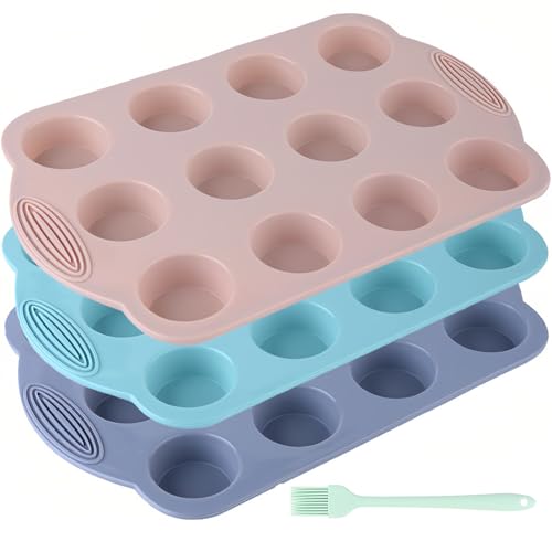 Annewbin 3 Stück Mini Muffinform Silikon für 12er, Muffinform Blech 12er BPA frei,Antihaftbeschichtung Muffin Form,Antihaft Muffinblech Silikon,Cupcake Muffin backform von Annewbin
