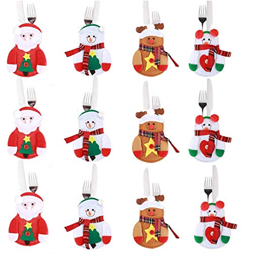 Annhao Weihnachtsbesteck-Set, 12-teilig, Weihnachtsmann-Bestecktasche, Bestecktasche für Gabeln, Löffel, Weihnachtstischdekoration, 4 Stile von Annhao