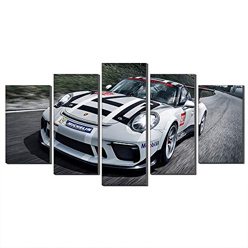 5 Panels Weiß Metallic Porsche Tuning 2017 911 GT3 Tasse Leinwand Ölgemälde Wandkunst Sportwagen Bild Leinwand Kunstwerk Für Wohnkultur (Kein Rahmen,50 x 100 cm) von Annick Goutal