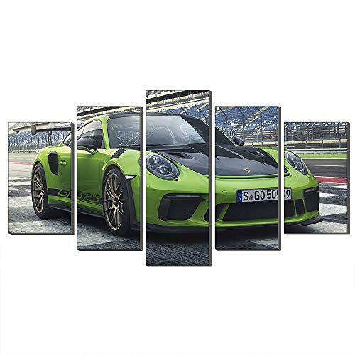 Annick Goutal 5 Panels Porsche 2018 911 GT3 RS Leinwand Ölgemälde Wandkunst Grün Sportwagen Bild Leinwand Kunstwerk Für Wohnkultur (Kein Rahmen,75 x 150 cm) von Annick Goutal