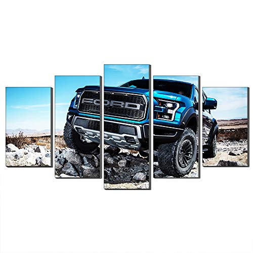 Annick Goutal Ford SuperCrew 2019 Raptor F-150 Vorne Autos Leinwand Ölgemälde Wandkunst 5 Panels Bild Leinwand Kunstwerk Für Wohnkultur (Kein Rahmen,50 x 100 cm) von Annick Goutal