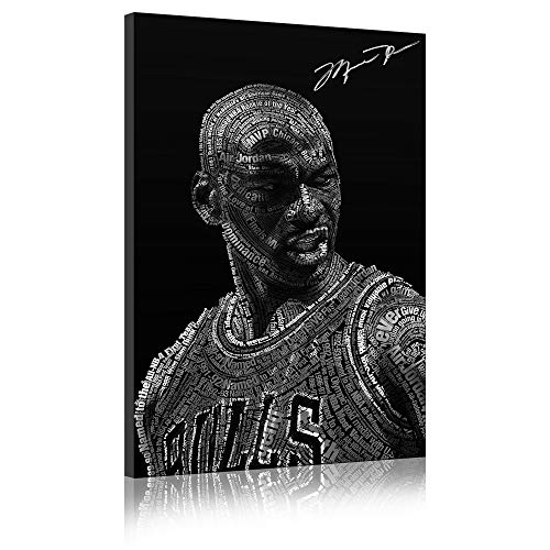Annick Goutal Abstrakte Wandkunst Michael Jordan Word Stitching Basketball Star Fotodruck Leinwand Gemälde Schwarzer Hintergrund, ON Eingerahmt (50 x 70 cm) von Annick Goutal