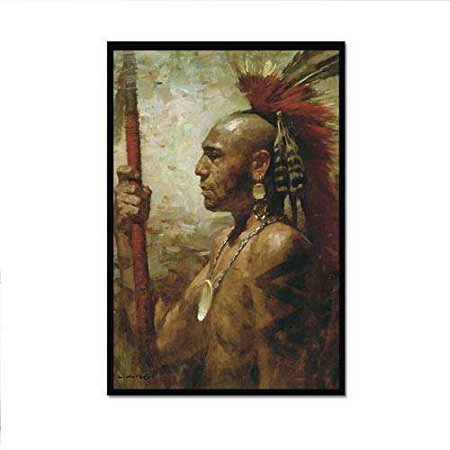 Five-Seller Leinwandgemälde Indianische Indianer Krieger Poster Und Drucke Pequot Krieger Wandbilder Zur Dekoration des Heimischen Wohnzimmers (1,60 x 90 cm(Kein Rahmen)) von Annick Goutal