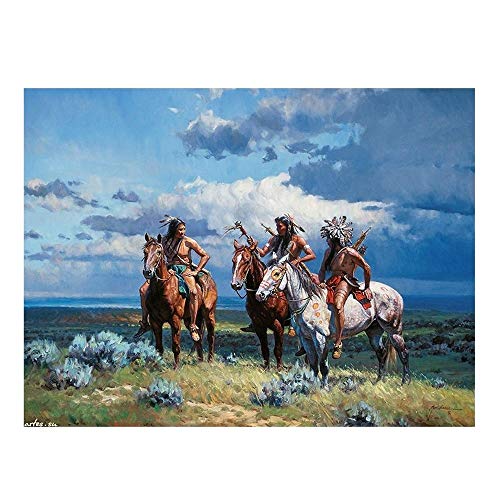 Five-Seller Native Indian Ride Horse Portrait Ölgemälde Auf Leinwand Poster Und Drucke Retro-Art Wandkunst Bild Für Wohnzimmer Dekor (Kein Rahmen,30 x 50 cm) von Annick Goutal