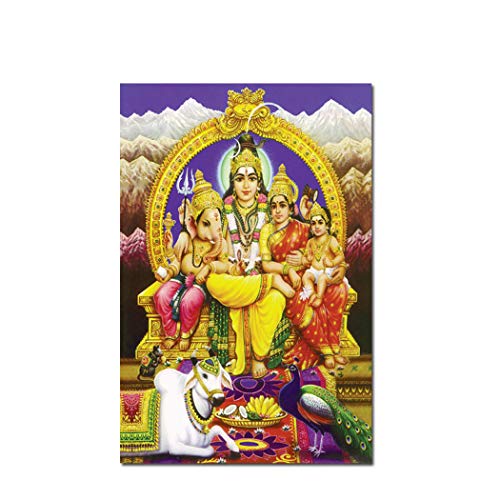 Leinwand Wandkunst Shiva Parvati Mit Ganesha Indian Kunst Hindu Gott Druckt Ölgemälde Bild Druck Auf Leinwand Kunstwerk Dekoration Für Schlafzimmer Wohnzimmer Geschenk (1 Size: 16X24inch(40X60cm)) von Annick Goutal