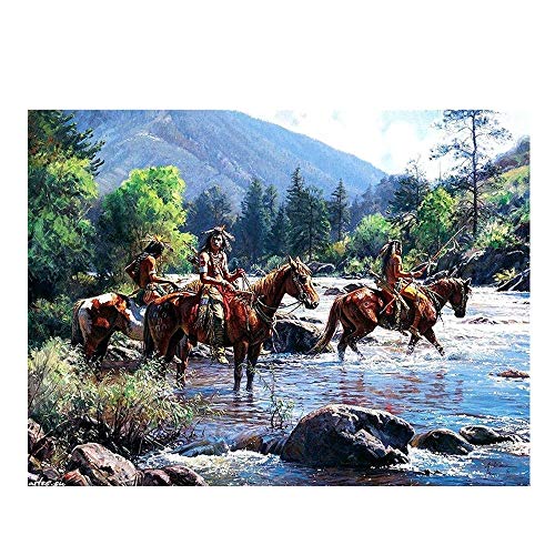 Native Indian Mountain River Ölgemälde Auf Leinwand Poster Und Drucke Retro-Art Wandkunst Bild Für Wohnzimmer Dekor (Kein Rahmen,40 x 60 cm) von Annick Goutal