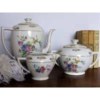 Kaffee/Tee Mit Blumenmuster Und Vergoldung in Limoges, M & S-Block, Gefertigt Berry, Altem Geschirr, Kaffee-Tee-Set von AnnieEtLou