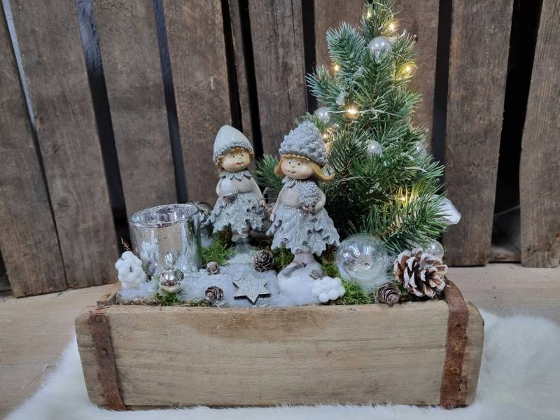 Annimuck Adventskranz Adventsgesteck in Backsteinform Zapfenkinder Tanne Windlicht haltbar von Annimuck