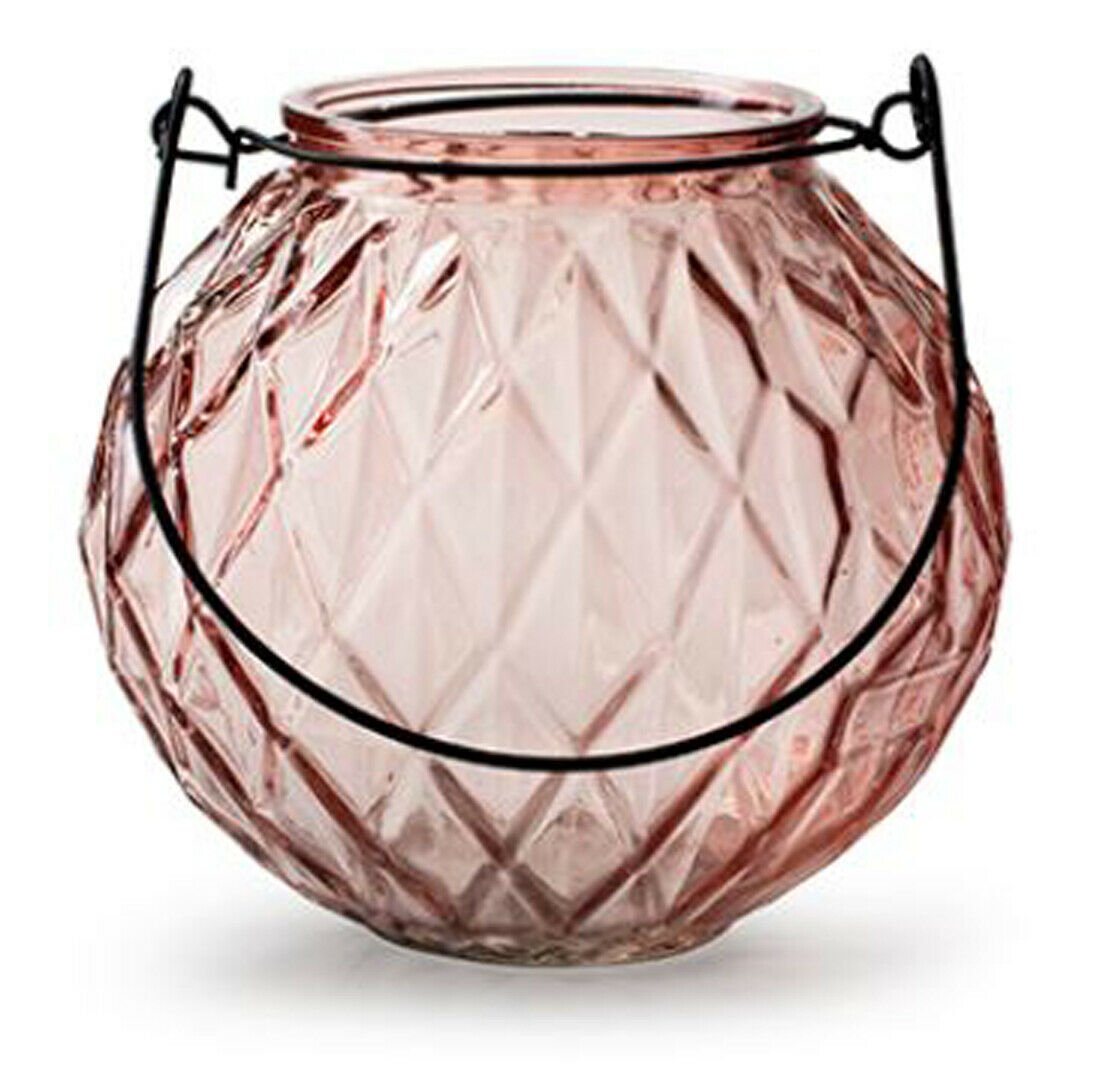 Annimuck Kerzenlaterne Laterne * Odilia * in rosa H14,5 D15 cm mit Metallhenkel Rauten (1 St) von Annimuck