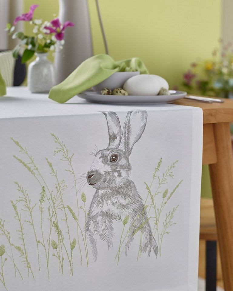 Annimuck Tischläufer Sander Exclusiver Tischläufer FLOPPY bestickt Hase Stickerei 50x150 (1-tlg) von Annimuck