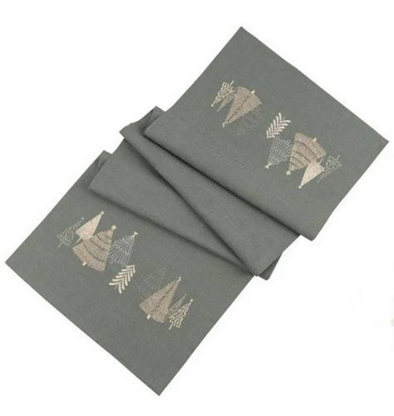 Annimuck Tischläufer Sander Tischläufer Tiny Trees dunkelgrün gold 50 x150 cm Weihnachten (1-tlg) von Annimuck