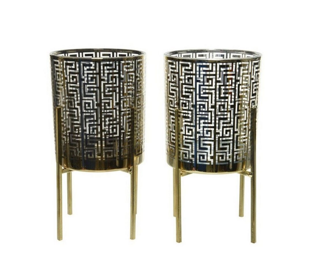 Annimuck Windlicht 2 x Teelichthalter auf Metallgestell H17 D9,4 m schwarz gold Windlicht (2 St) von Annimuck