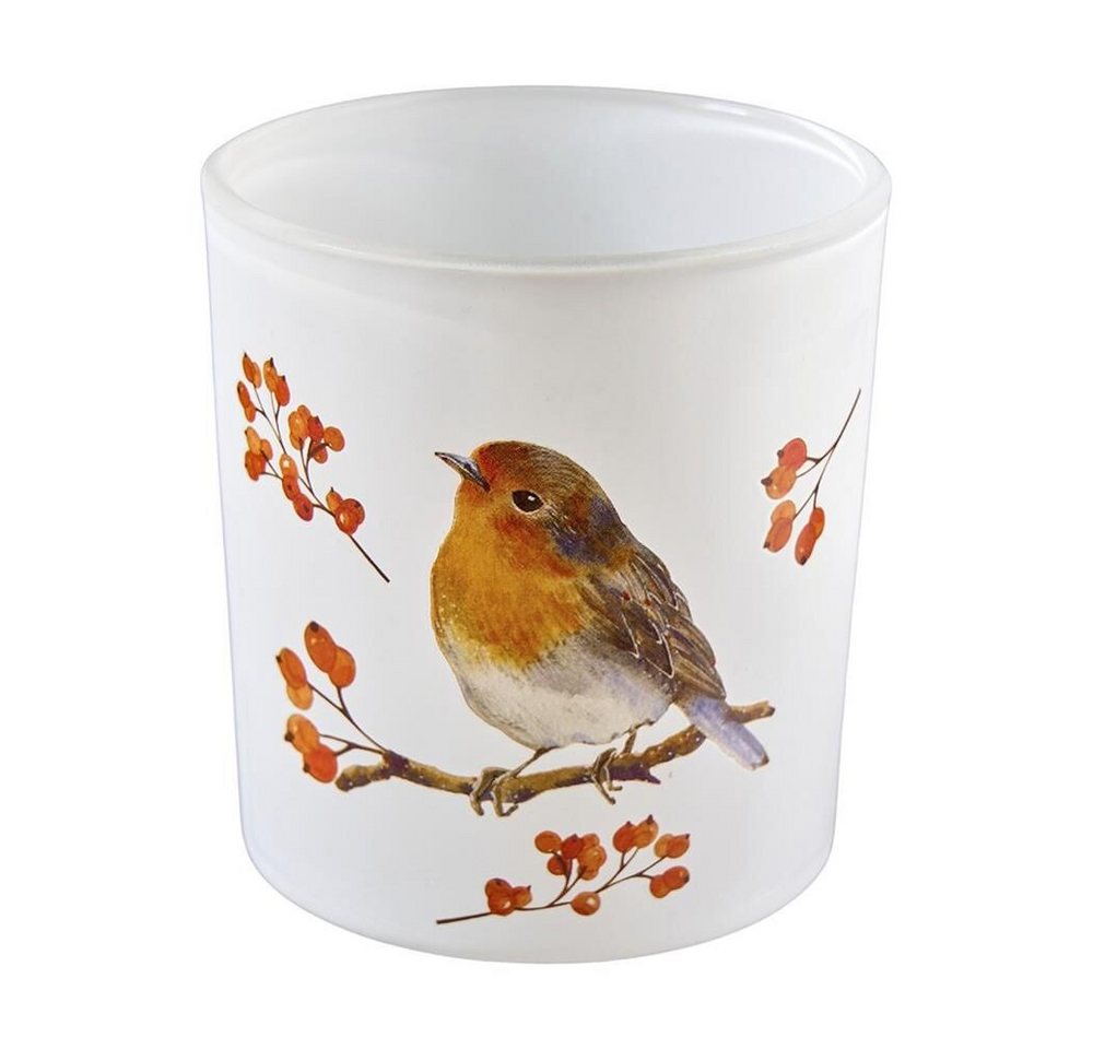 Annimuck Windlicht Glas Teelichthalter Windlicht Rotkehlchen H8 D7 cm (1 St) von Annimuck