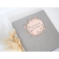 Zeugnismappe | Zeugnisse Schulkind Leinenordner Blumenranke Apricot von Anniundava