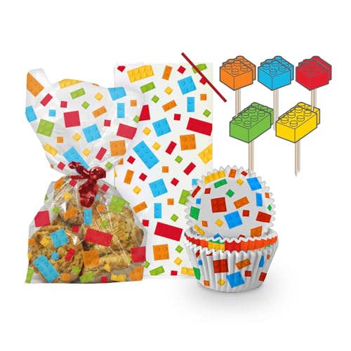 Anniversary House AMZ020 Bausteine-Kuchendekorations-und Leckerli-Tüten-Set, Papier Bambus Kunststoff von Anniversary House