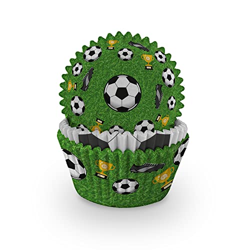 Anniversary House Cupcake-Förmchen – 75 Fußball-Cupcake-Förmchen zum Backen – Fußball-Backförmchen aus strapazierfähigem, fettdichtem Papier für Geburtstag, Soccor, Sport, Fußball, J143 von Anniversary House