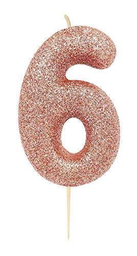 Anniversary House Metallic Rose Gold Glitzer Kerze Zahl 6 6 Geburtstag Tortenaufsatz 7 cm AHC50/6 von Anniversary House