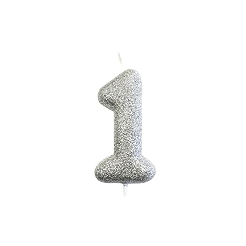 Anniversary House Metallic Silber Glitzer Kerze Zahl 1 1. Geburtstag Tortenaufsatz 7 cm AHC40/1 von Anniversary House