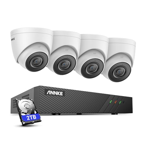 ANNKE H500 5MP PoE Überwachungskamera Set, 6MP 8CH NVR und 4 X 5MP PoE IP Kameras mit EXIR Nachtsicht, H.265 + Videoaufzeichnung mit 2TB HDD, kompatibel mit Alexa, IP67 Wasserdicht, Audioaufnahme von ANNKE