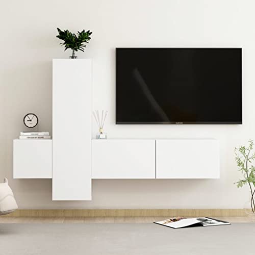 Annlera 3-TLG. TV-Schrank-Set Weiß Holzwerkstoff Wohnwand Modern Tv Cabinet Hängekommode Wohnwand Holz Tv Lowboard Holz Tv Unterschrank Wohnzimmer Möbel Schlafzimmer Möbel Wohnwand Hängend von Annlera