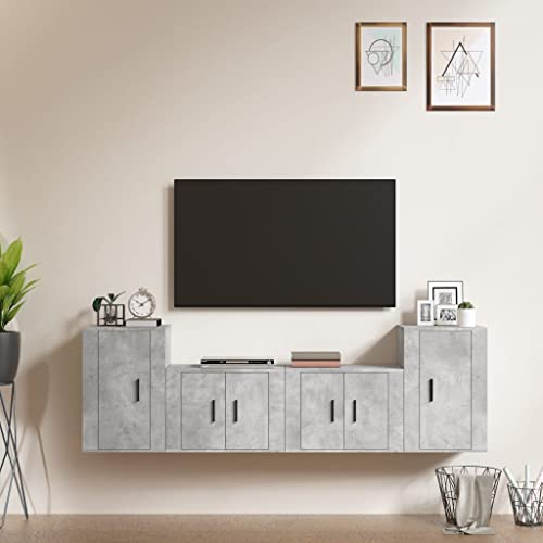 Annlera 4-TLG. TV-Schrank-Set Betongrau Holzwerkstoff Tv Schrank Tv Board Tv Cabinet Wohnwand Holz Tv Lowboard Holz Tv Lowboard Hängend Wohnwand Hängend Wohnwand Modern Wohnzimmer Möbel von Annlera