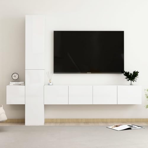 Annlera 5-TLG. TV-Schrank-Set Hochglanz-Weiß Tv Lowboard Holz Tv Unterschrank Wohnzimmer Möbel Schlafzimmer Möbel Wohnwand Hängend Wohnwand Modern Tv Cabinet Hängekommode Wohnwand Holz Holzwerkstoff von Annlera