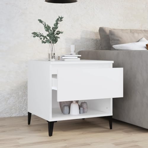 Annlera Beistelltisch 50x46x50 cm Couchtisch Klein Nachtschrank Kleiner Tisch Side Table Kommode Mit Schubladen Nachttische Sofatisch Weiß von Annlera