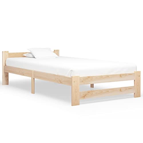 Annlera Bettgestell 204x107x55cm Braun Massives Kiefernholz,Sperrholz Boxspringbett Robusten Bettgestell Bett Im Gästezimmer Tagesbett Einzelbett Polsterbett Jugendbett Bodenbett Bed von Annlera