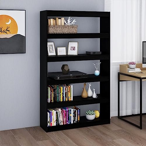 Annlera Bücherregal/Raumteiler Schwarz 100x30x167,5cm Massivholz Kiefer Bücherregal Holz Büromöbel Regal Schlafzimmer Büro-bücherregale Wohnzimmer Regal Vielseitiges Regal Elegantes Aussehen von Annlera