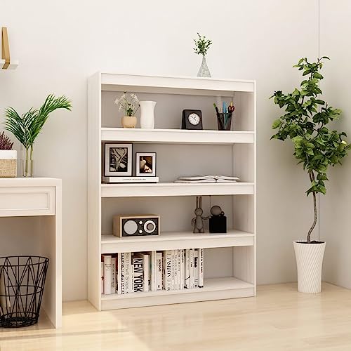 Annlera Bücherregal/Raumteiler Weiß 100x30x135,5cm Kiefer Massivholz Bücherregal Holz Büromöbel Regal Schlafzimmer Büro-bücherregale Wohnzimmer Regal Vielseitiges Regal Elegantes Aussehen von Annlera