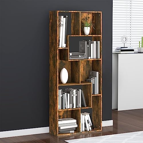 Annlera Bücherregal Räuchereiche 67x24x161 cm Holzwerkstoff Stufenregal Bücherregal Holz Vielseitiges Regal Schlafzimmer Büro-bücherregale Wohnzimmer Regal Eleganten & Klassischen Design von Annlera