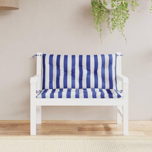 Annlera Gartenbank-Auflagen 2-TLG. Blau&Weiß Gestreift 100x50x7cm Stoff Sitzauflage Bank Sitzbank Auflage Gartenmöbel Auflagen Sitzbank Kissen Sitzkissen Bank Outdoor Bankauflage Outdoor von Annlera