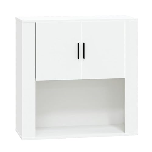Annlera Hängeschrank Wandschrank aus Holzwerkstoff Küchenschrank Beistellschrank Schwebeschrank Lagerschrank Badschrank Vielseitiger Organizer Eleganten Design Weiß 80x33x80 cm von Annlera