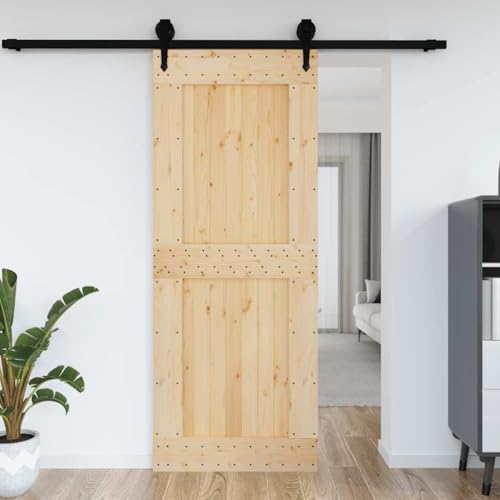 Annlera Schiebetür Braun+Schwarz 90x3,6x210 cm Innentür Scheunentür Holzschiebetür Eingangsmöbel Tür aus Massives Kiefernholz für Schlafzimmer Küchen Scheunen Garagen Usw Platzsparendes Design von Annlera