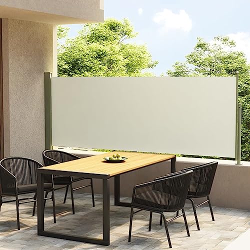 Annlera Seitenmarkise Ausziehbar 117x300 cm Creme Sichtschutz Ausziehbar Balkon Seitenmarkise Seiten Markise Aussen Sichtschutz Seitenmarkise für Balkon/Terrasse Beschattung & Privatsphäre Schutz von Annlera