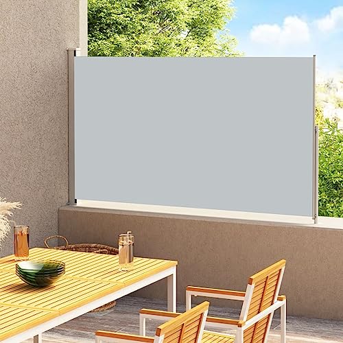 Annlera Seitenmarkise Ausziehbar 220x300 cm Grau Balkon Seitenmarkise Seiten Markise Aussen Sichtschutz Seitenmarkise Sichtschutz Ausziehbar für Balkon Terrasse Beschattung & Privatsphäre Schutz von Annlera