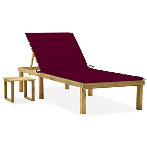 Annlera Sonnenliege Relaxliege aus Holz mit Tisch und Weinrot Auflage Liegestuhl Wetterfest Gartenmöbel Klappbare Liegenauflage für Garten Terrasse oder Balkon Ergonomischen Designs 200x70x77 cm von Annlera
