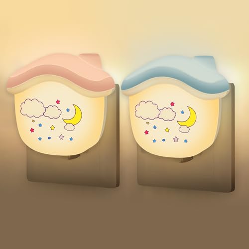 Annmore Kinder Nachtlicht für Steckdose - Dämmerungssensor LED Steckdosenlicht für Schlafzimmer - Orientierungslicht für Gang Keller - 2er Set (Rosa/Blau) von Annmore