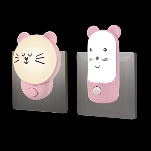 Annmore Nachtlicht Kinder für Steckdose, LED Stilllicht Baby, 3 Lichtmodi, Tierform Design (Katze/Maus) von Annmore