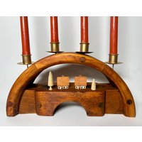 Lichterbogen Dekoration 34cm Holzkunst Transmissionsrad Schwibbogen Holz Unikat Handgefertigt Modern Altholz Kerzenhalter Kerzenleuchter von Anno1799