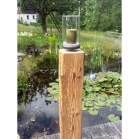 Windlicht 112cm I Kerzenständer Windlichtsäule Altholz | Balken Mit Windlichtglas Kerzenhalter Upcycling Dekoration Holzdesign von Anno1799