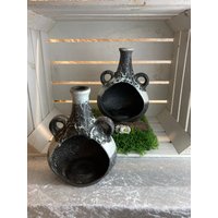 2 Vintage Windlichter Fat Lava, Kerzentopf, Dunkelgrau/Weiss, 70Er Jahre von AnnodazumalShop