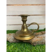 Vintage Messing Kerzenhalter, Kerzenleuchter Mit Griff, Kammerleuchter Messing, Massiver Kerzenständer Griff von AnnodazumalShop