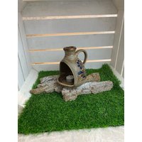 Wunderschönes Windlicht Aus Keramik, Westerwälder Steinzeug, Braun/Blau Glasur, Blumendekor von AnnodazumalShop