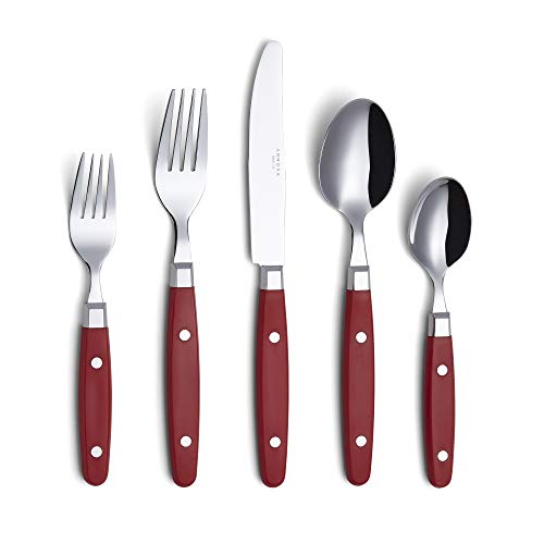 ANNOVA Silberbesteck Set 20 Stück Edelstahl Farbe Griff mit Niete (Red, 20 Pieces) von Annova