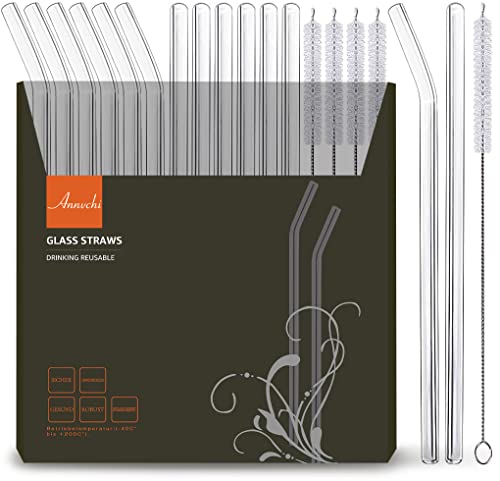 Glasstrohhalme Wiederverwendbar 16 Stück - 6 Gerade Glas Strohhalme und 6 Gebogene Strohhalme Glas 21,5 cm mit 4 Reinigungsbürsten, Geeignet für Bubble Tea, Slush, Cocktail, Säfte Glasstrohhalme Wiederverwendbar 16 Stück - 6 Gerade Glas Strohhalme und 6 Gebogene Strohhalme Glas 21,5 cm mit 4 Reinigungsbürsten, Geeignet für Bubble Tea, Slush, Cocktail, Säfte von Annvchi