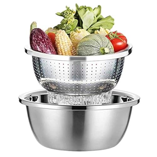 Annvchi Nudelsieb aus Edelstahl, Metallsieb und Schalen, Abtropfgestell mit Schüssel, Küchensieb, Nudelabtropfen, Salatschüsseln, stapelbares Abtropfsieb aus Stahl (26 cm) von Annvchi