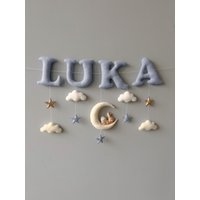 Personalisierte Filz Namen Girlande Mond Und Sterne Kinderzimmer Dekor von AnnyBabyDecor